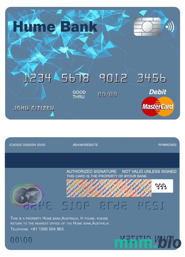 Australia Hume bank przykład karty mastercard w formacie PSD